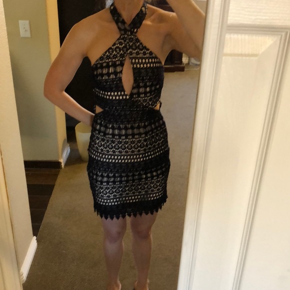 Deep Navy Crochet Lace Halter Dress - Picture 3 of 10